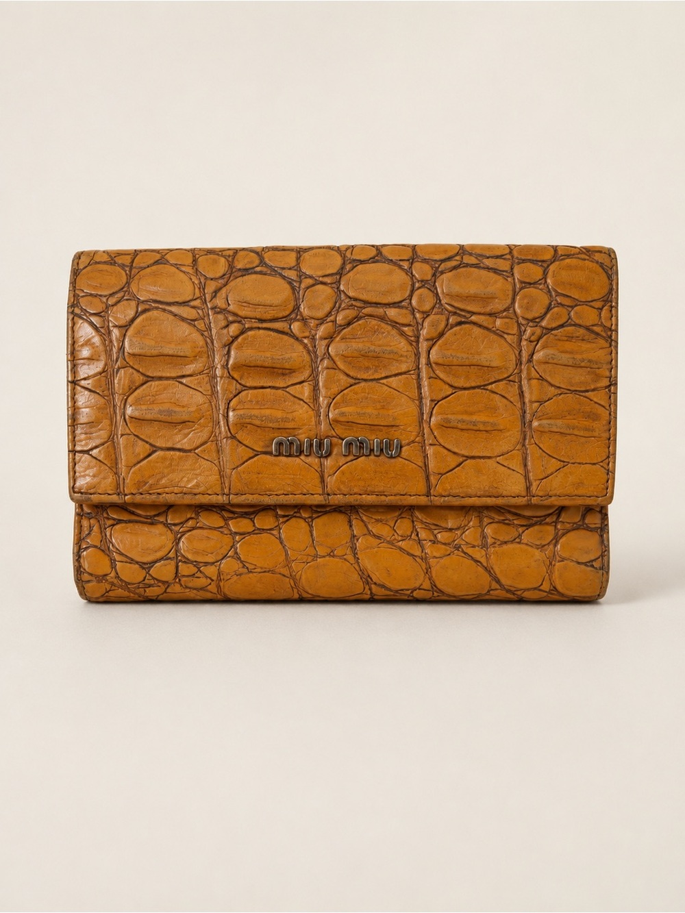 MIU MIU Croc-Embossed Leather Continental Wallet with Original Box